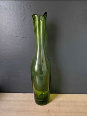 Vintage Green Blenko Split Top Bud Vase Bottle